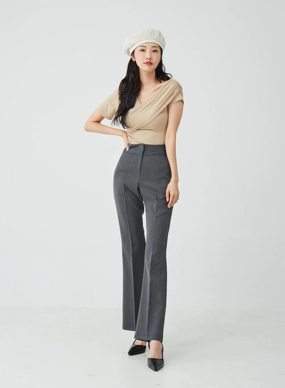 High Waist Boot Cut Slack Pants IU26