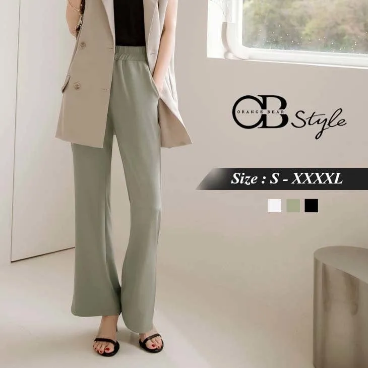 HIGH WAIST ELASTIC WAIST FLARED WIDE LEG PANTS