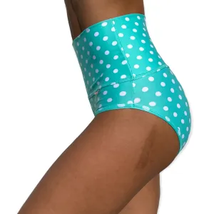 HIGH WAIST MINI SHORTS Teal Polka Dots