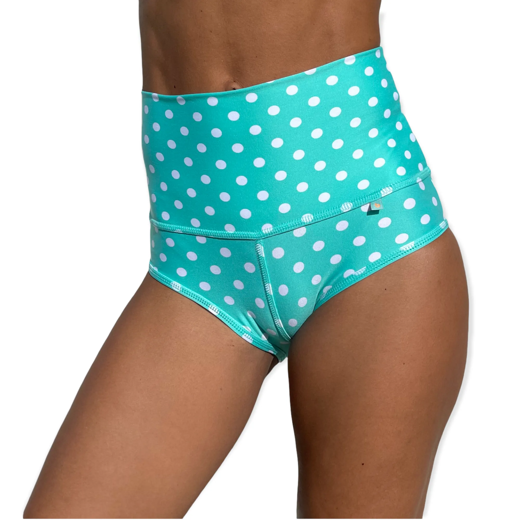 HIGH WAIST MINI SHORTS Teal Polka Dots