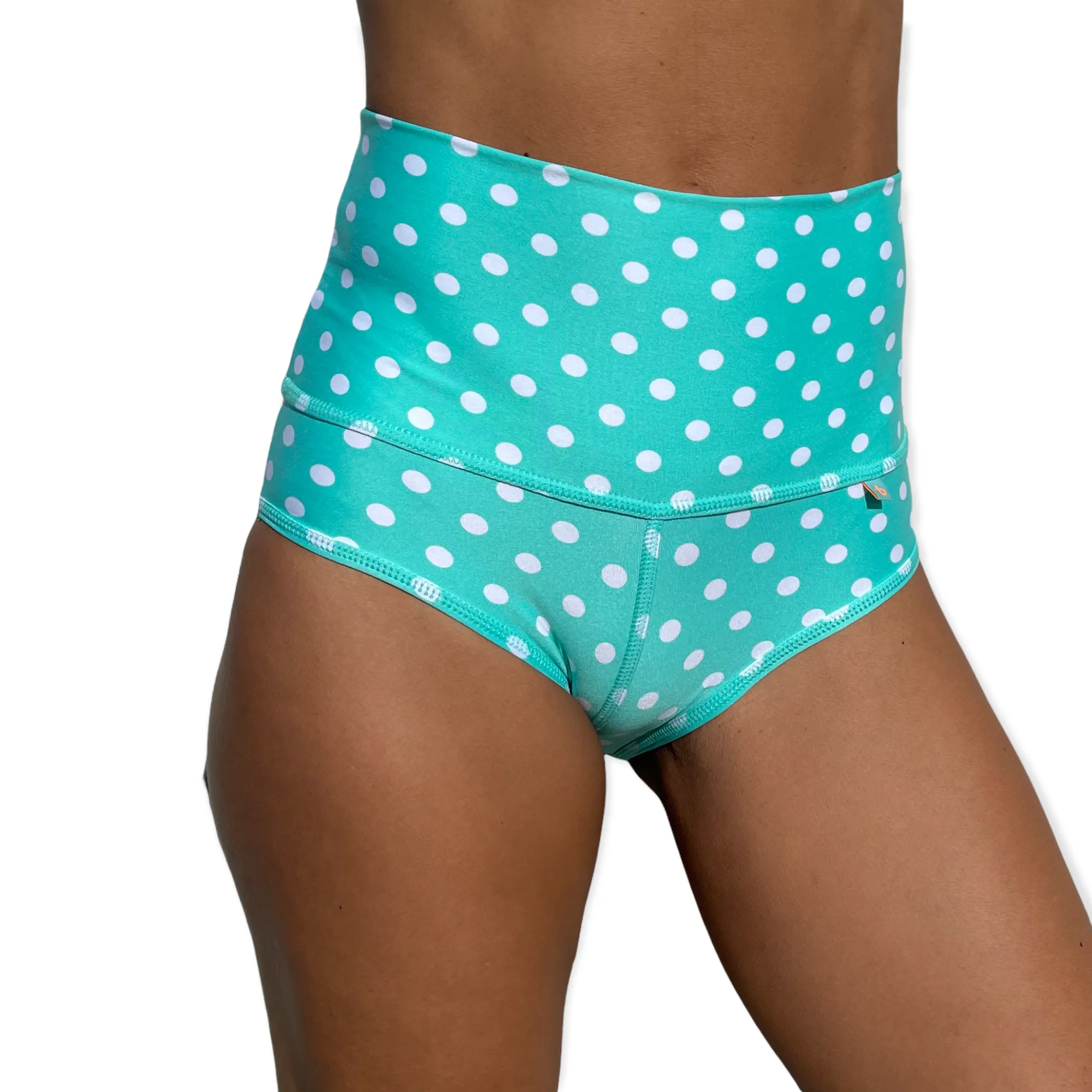 HIGH WAIST MINI SHORTS Teal Polka Dots