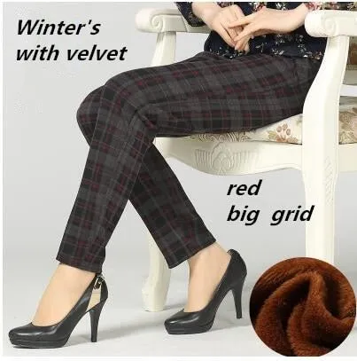 High Waist Poly-Spandex Wool Mid-Rise Pocket Plus Size Pencil Pants