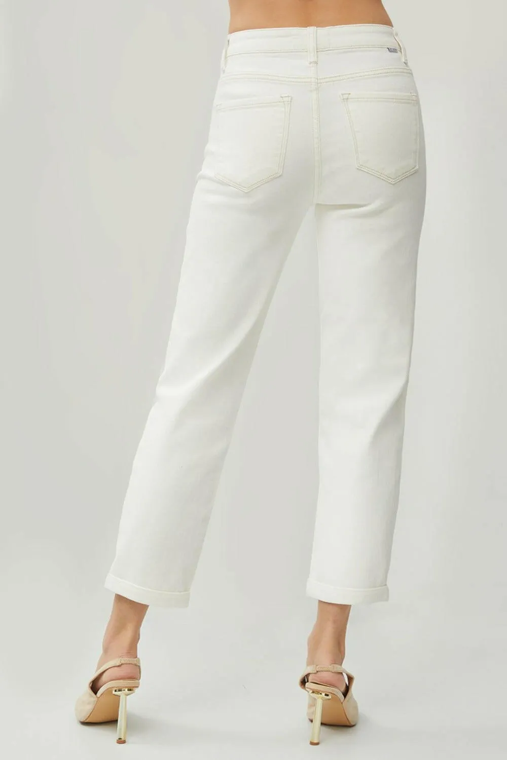 High Waist Rolled Hem Straight Jeans