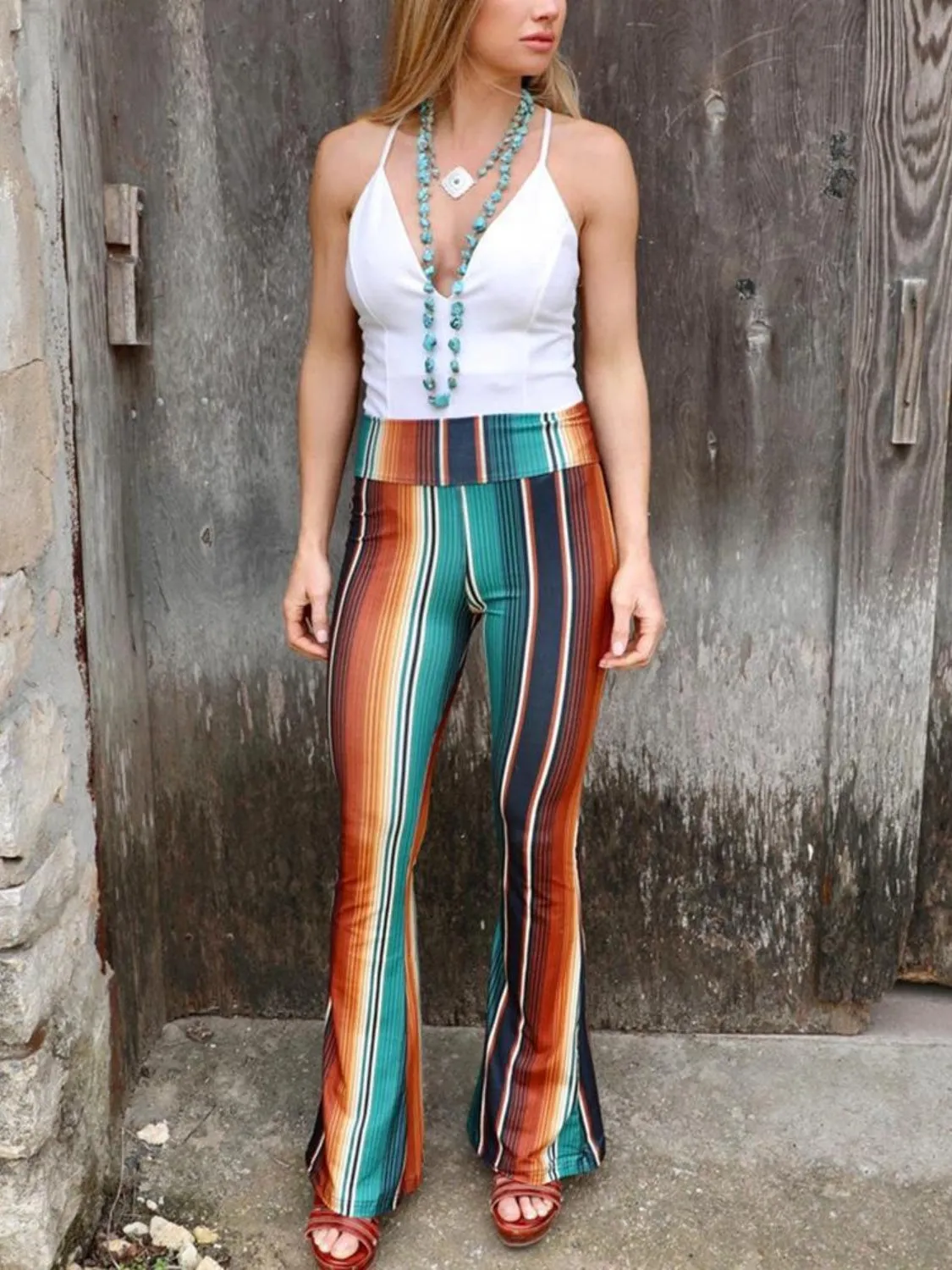 High Waist Striped Bootcut Pants