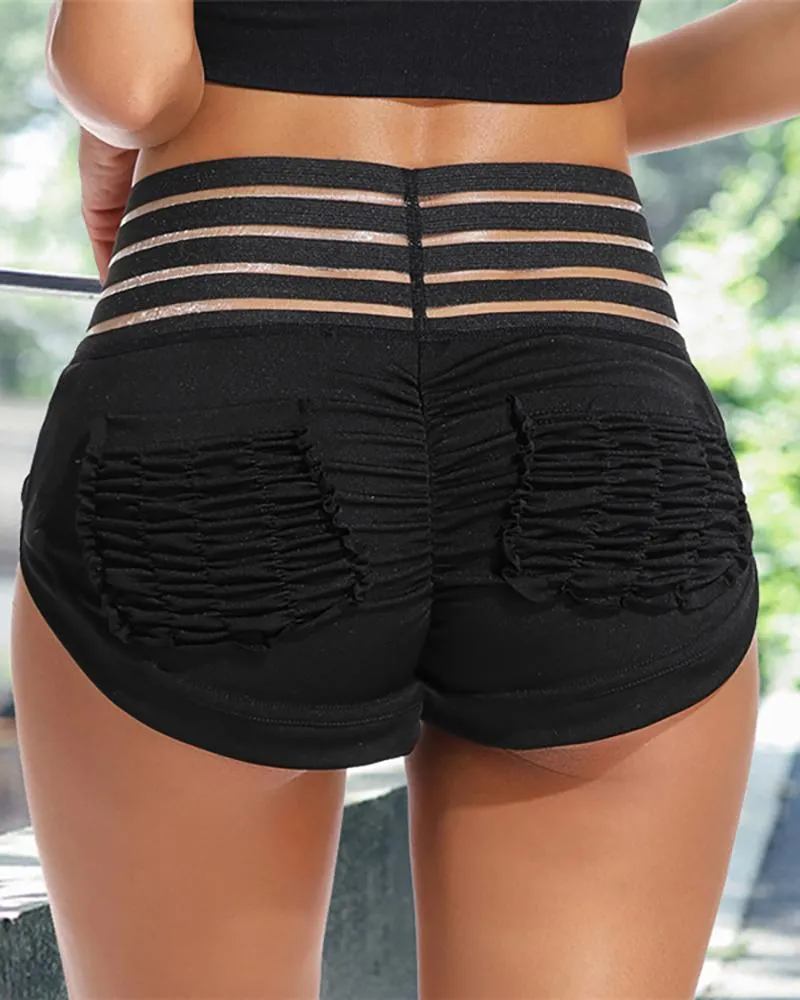 High Waist Striped Tape Ruched Sporty Shorts