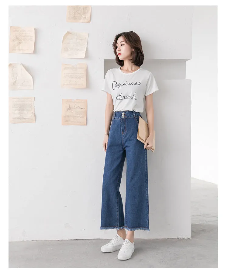 High Waist Wide Leg Denim Pants Women Summer Ankle-Length Pants Straight Loose Korean Slim Look Casual Pants