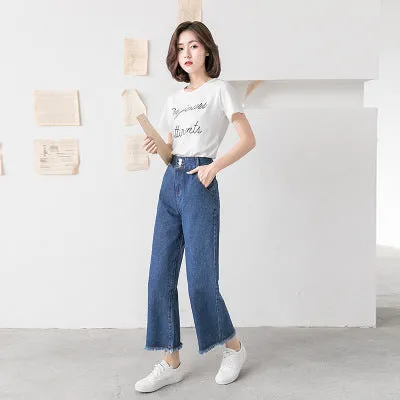 High Waist Wide Leg Denim Pants Women Summer Ankle-Length Pants Straight Loose Korean Slim Look Casual Pants