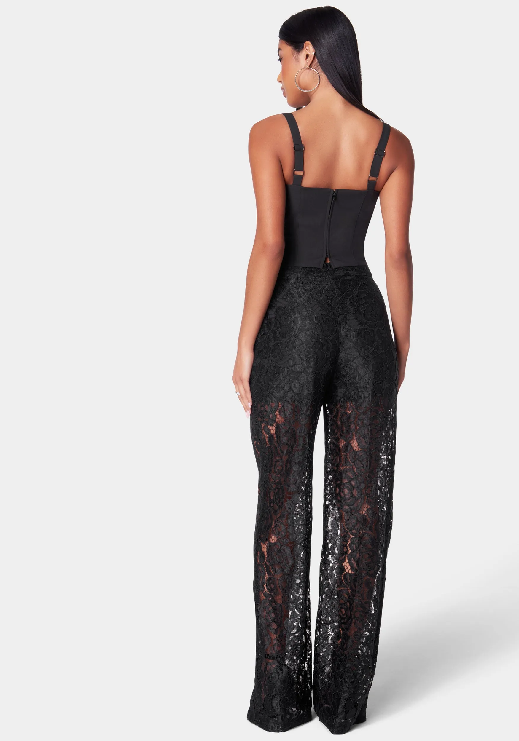 High Waist Wide Leg Lace Pant