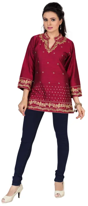 India Embroidered Cotton Tunic Top Kurti Womens India Clothing (Pink)