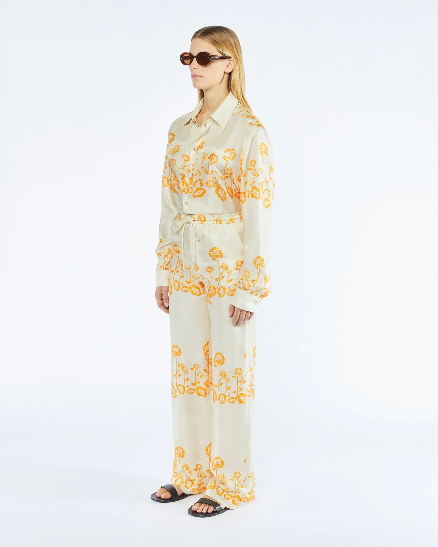 Jarine - Sale Printed Twill Silk Pants - Blockwood Floral