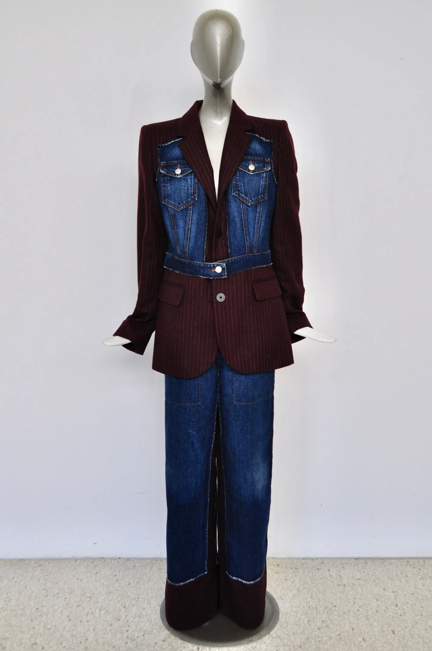 Jean Paul Gaultier pin striped /jeans suit late 80s