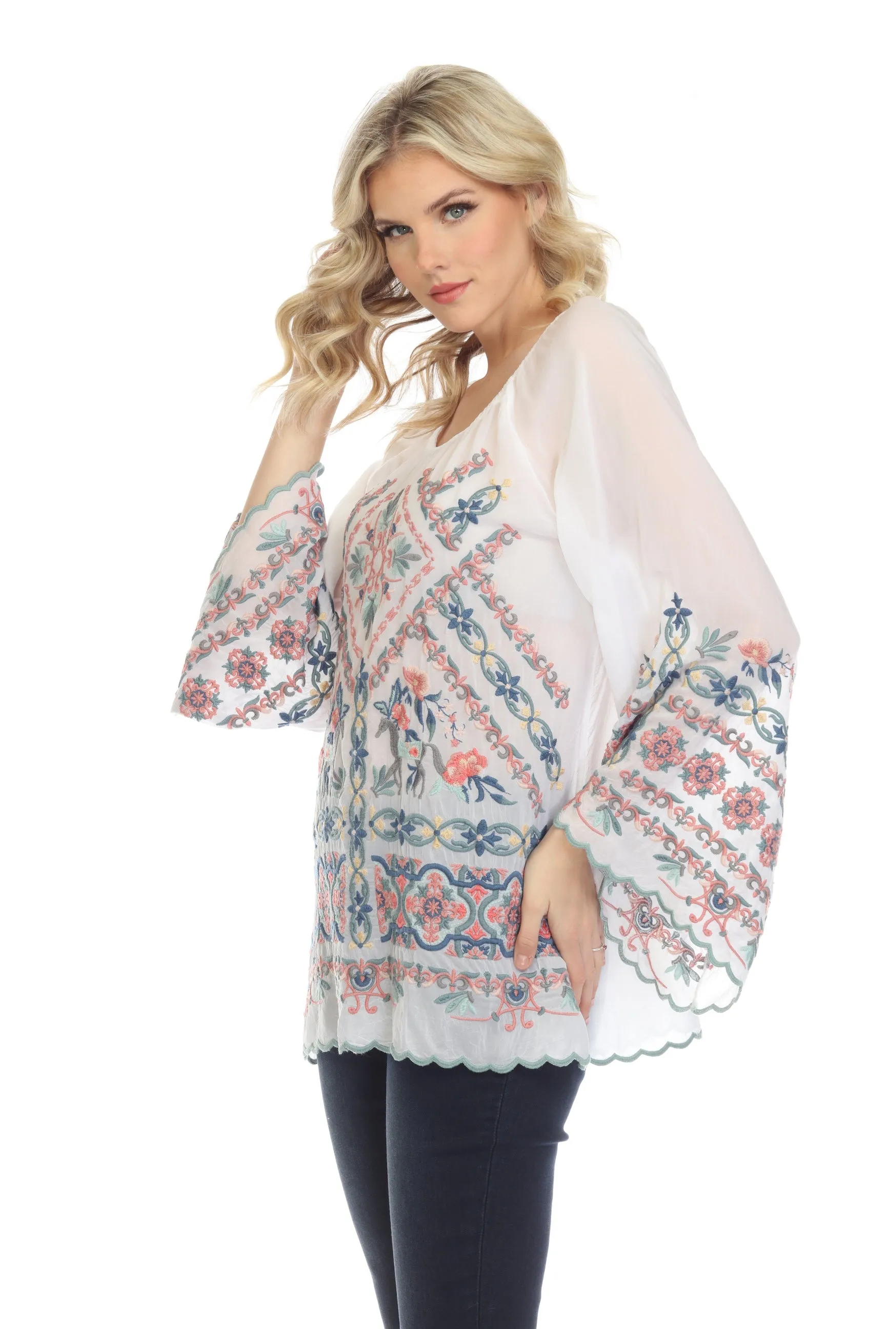 Johnny Was Lina Embroidered Tunic Top Boho Chic C24122