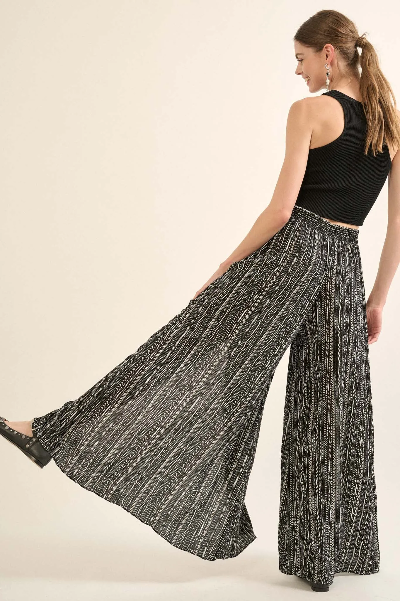 Journey Begins Geo-Print Wide-Leg Split Pants