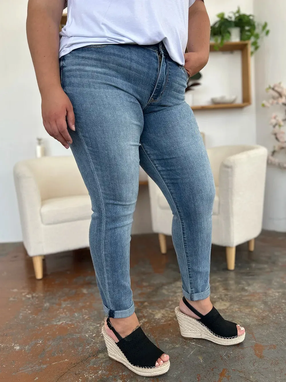 Judy Blue Cuffed Hem Low Waist Slim Jeans