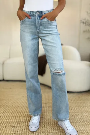 Judy Blue Full-Size High-Waist Distressed Straight Jeans