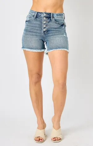 Judy Blue, High-Waist Faded Blue Cut-Off Jeans Shorts