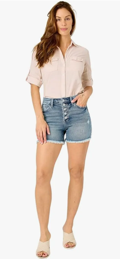 Judy Blue, High-Waist Faded Blue Cut-Off Jeans Shorts