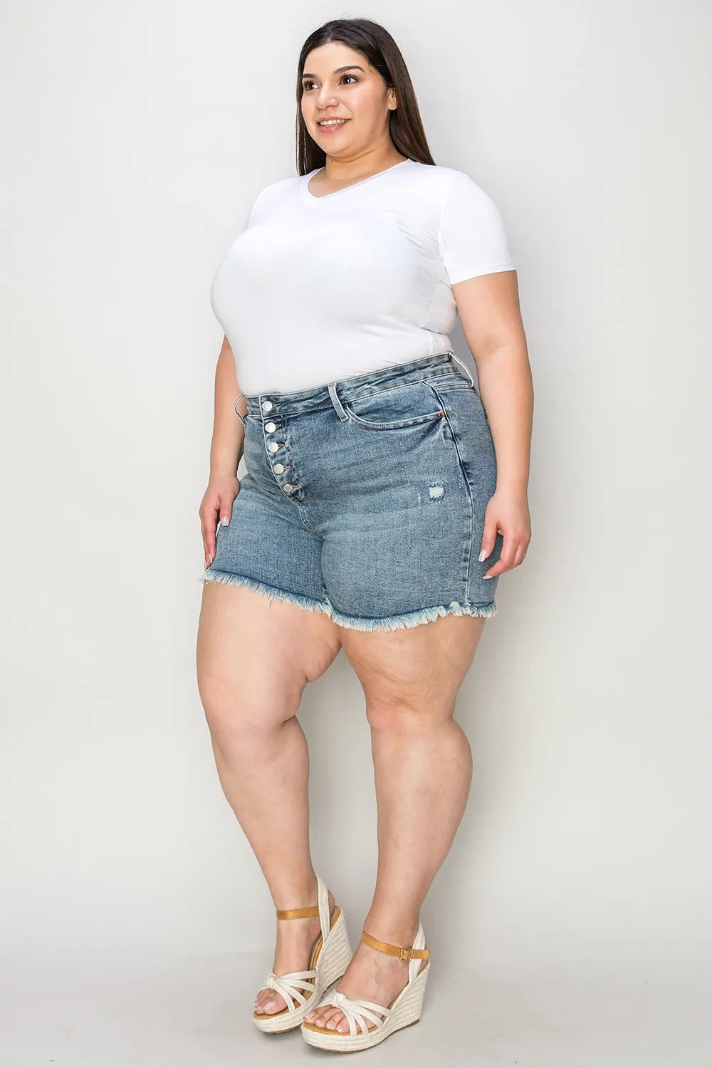 Judy Blue, High-Waist Faded Blue Cut-Off Jeans Shorts