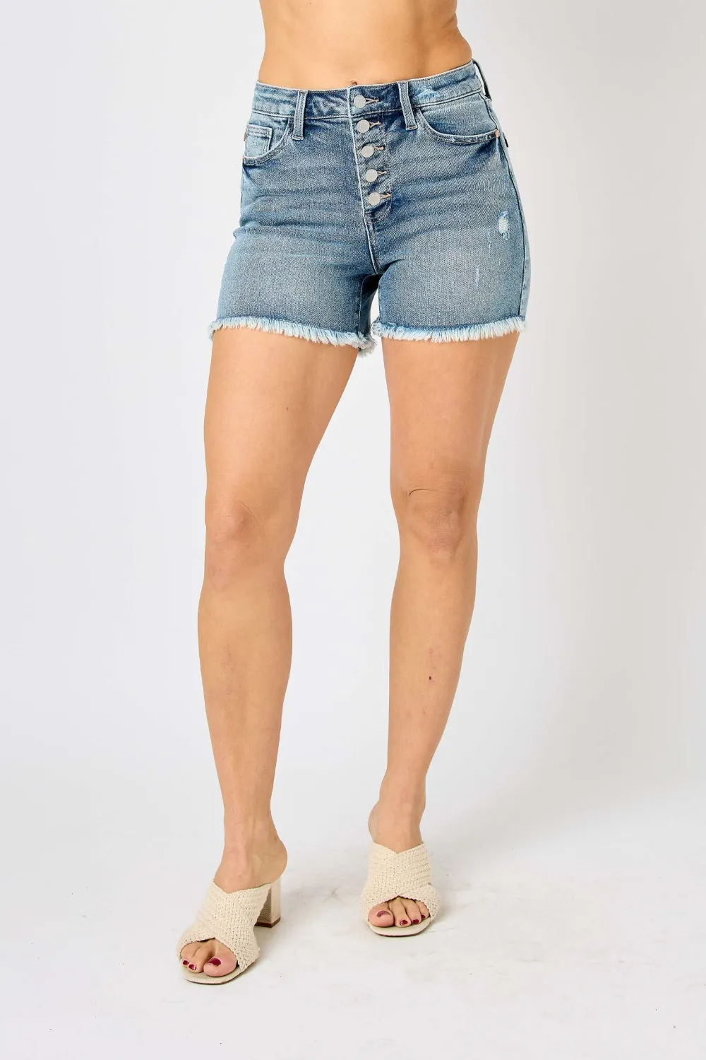 Judy Blue, High-Waist Faded Blue Cut-Off Jeans Shorts