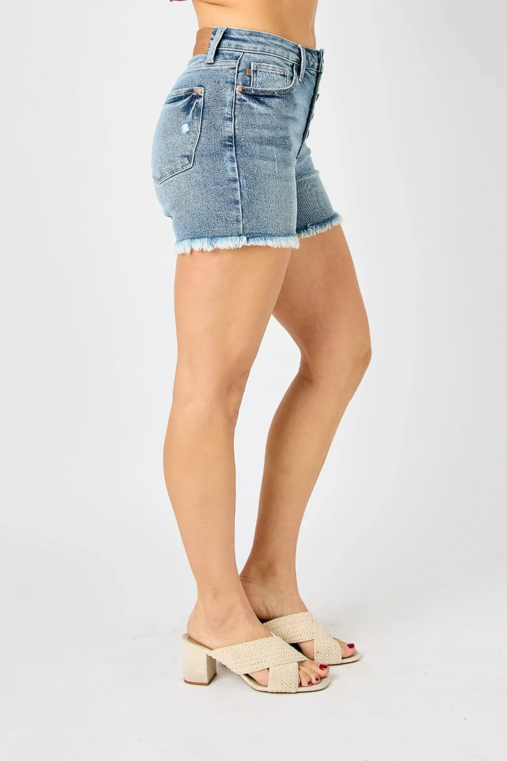 Judy Blue, High-Waist Faded Blue Cut-Off Jeans Shorts