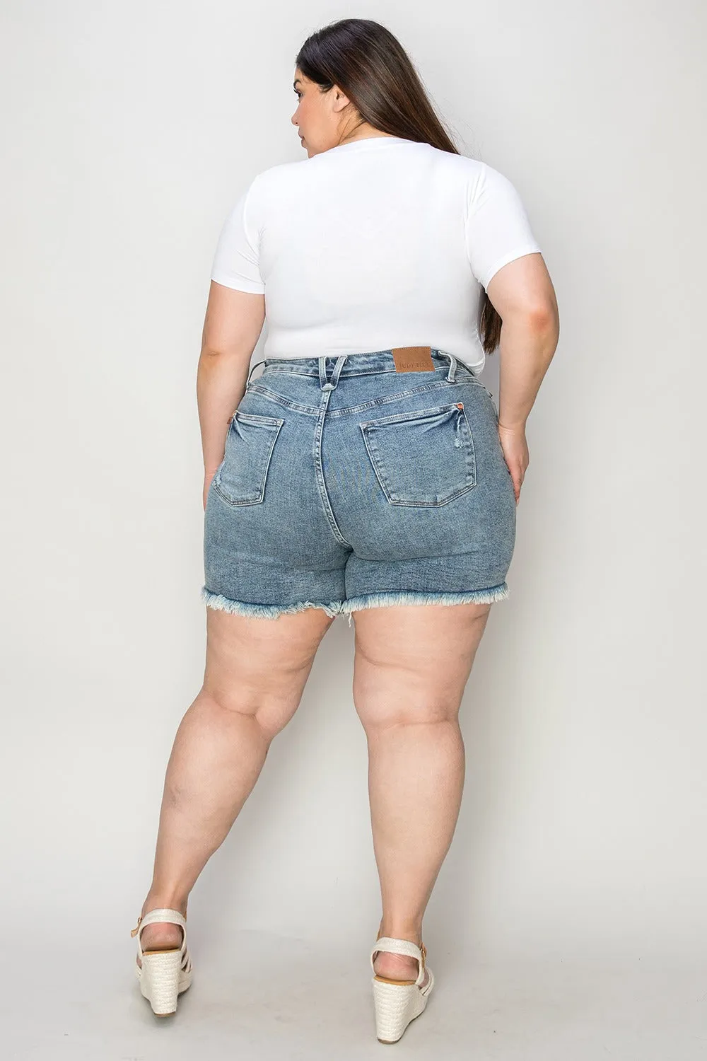 Judy Blue, High-Waist Faded Blue Cut-Off Jeans Shorts