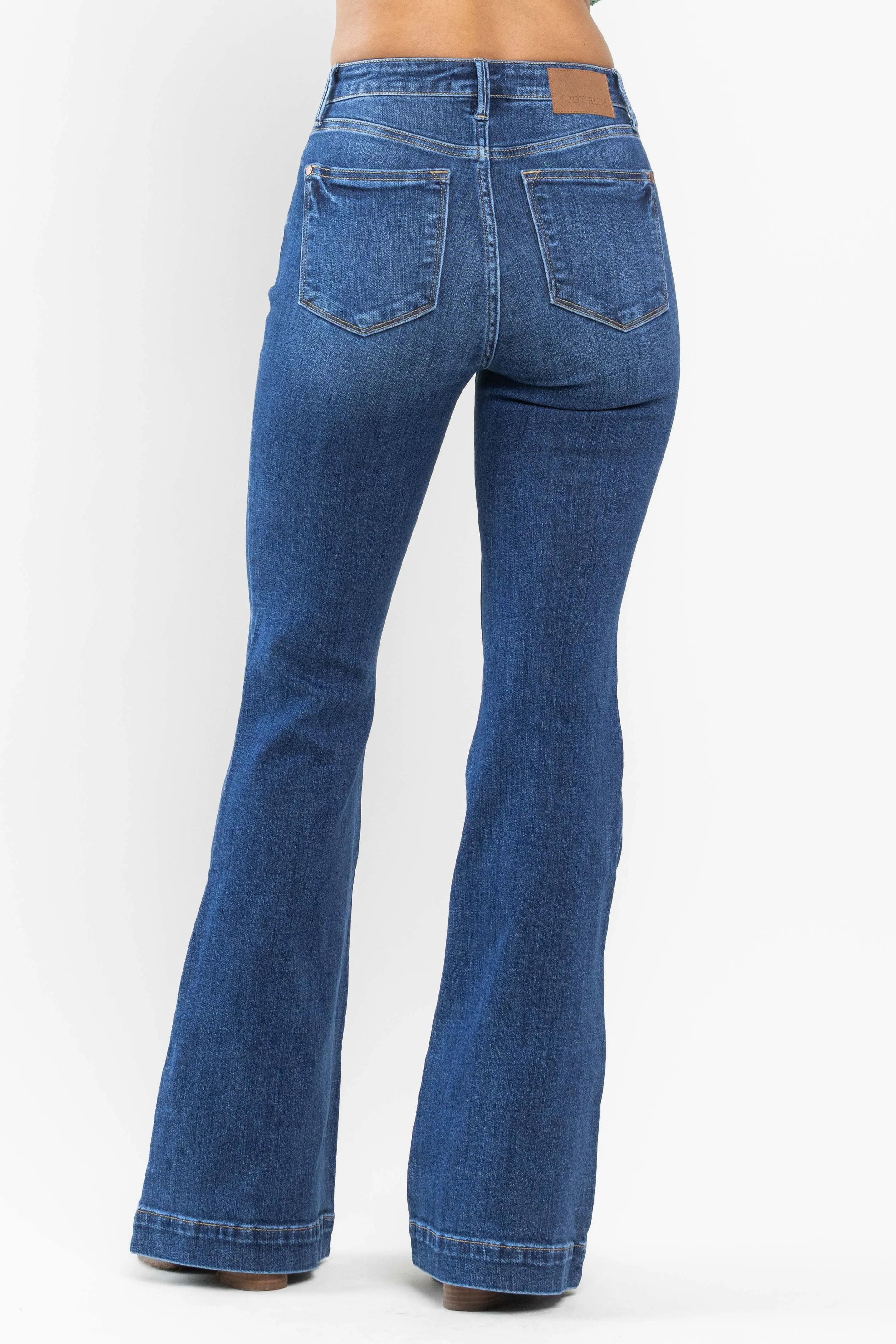 Judy Blue High Waist Wide Flare Hem Stretch Jeans Casual Women's