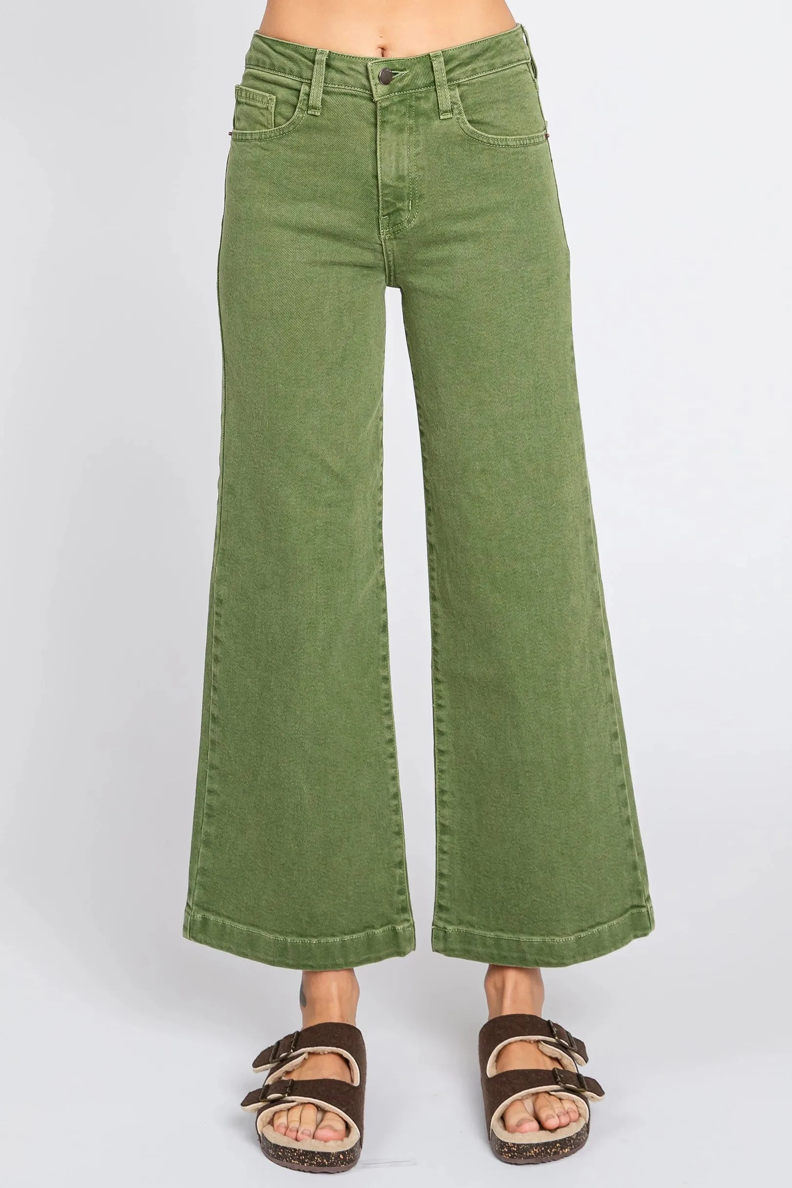 Kamila Wide Leg Med Rise Jeans in Kale Green