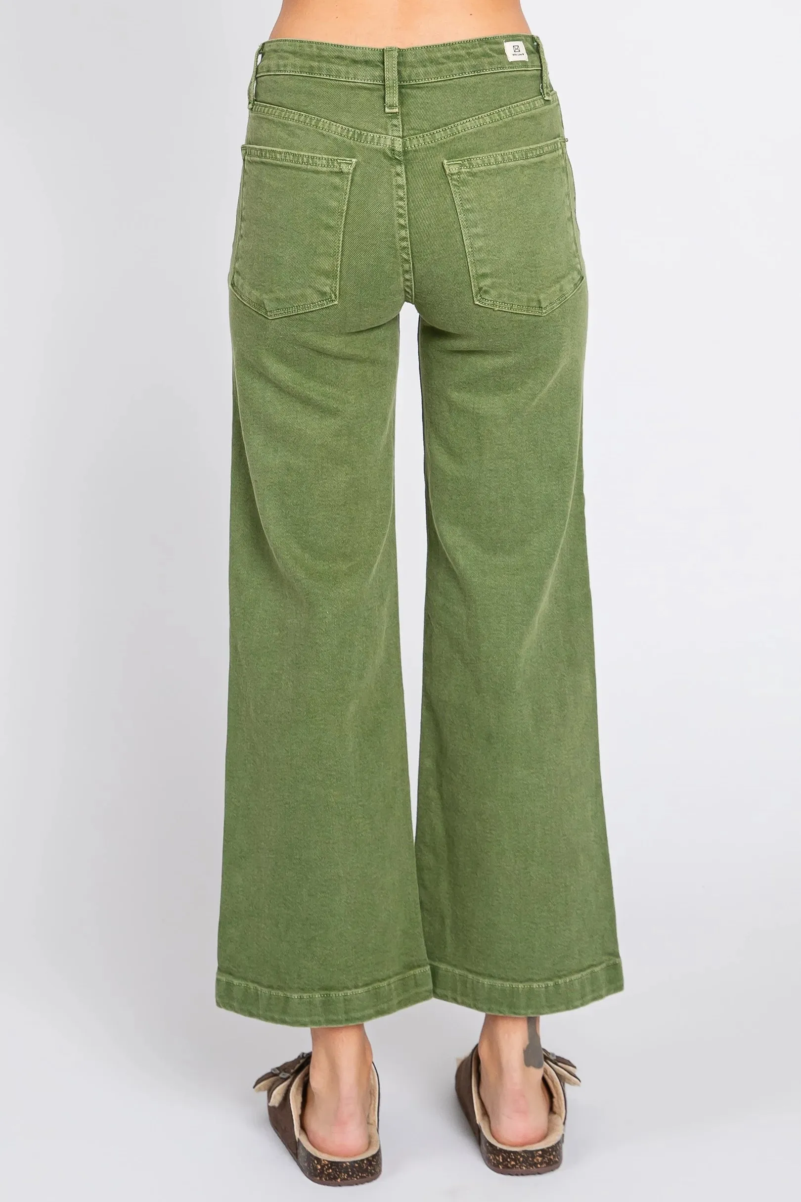 Kamila Wide Leg Med Rise Jeans in Kale Green