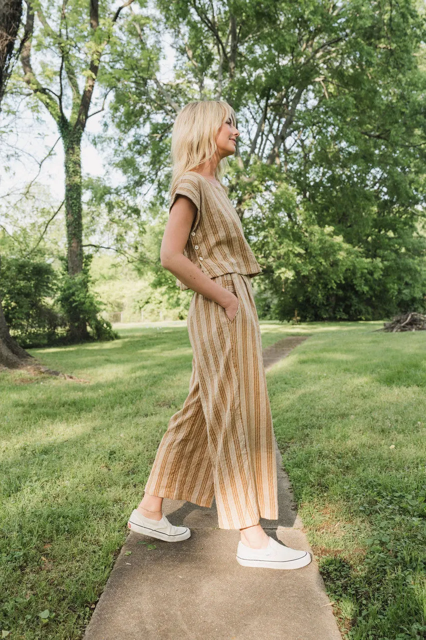 Katie Handwoven Cotton Set in Mustard and Cream Stripe - M Pants and XL Set