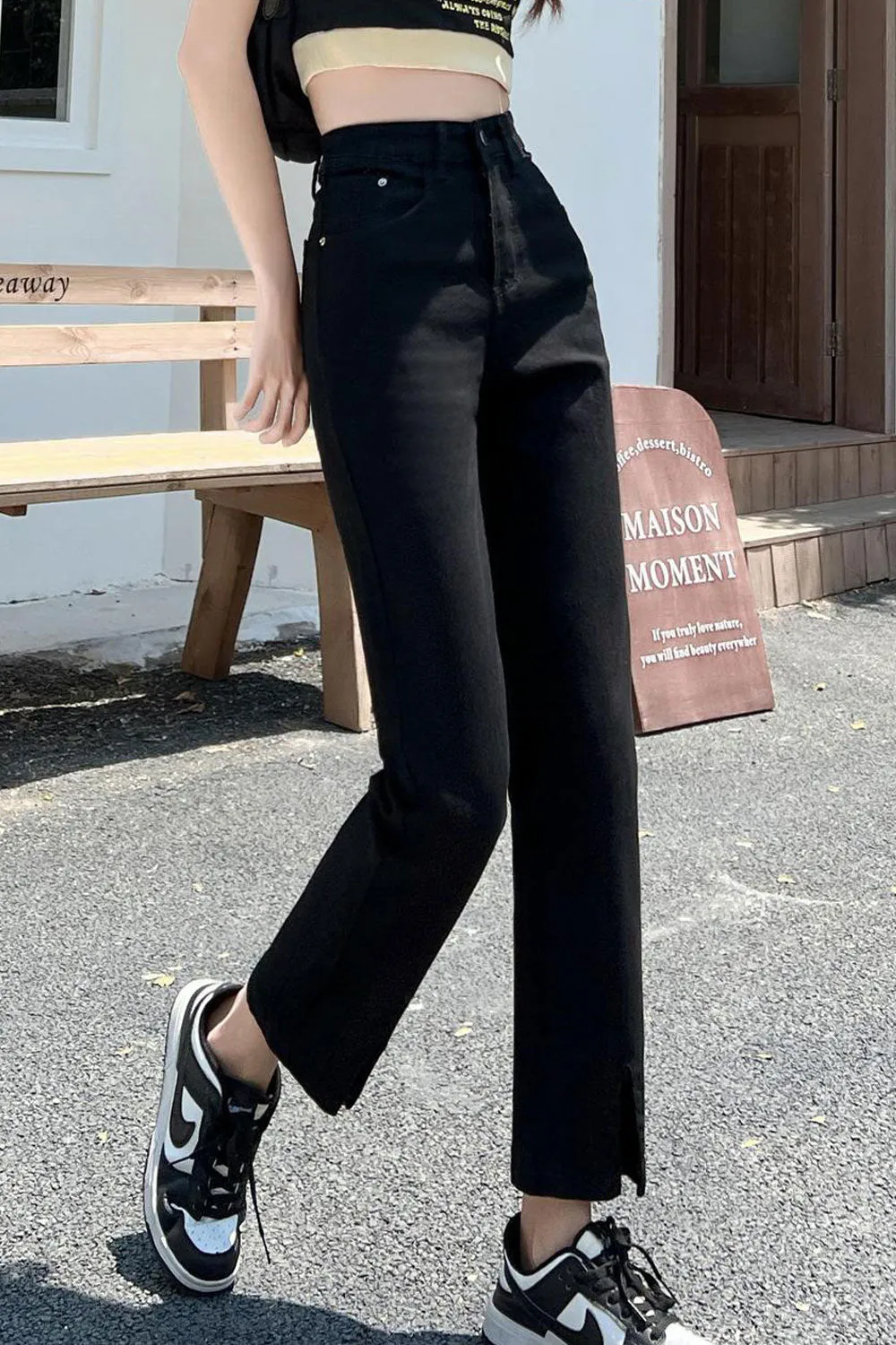 Ketty More Women Summer Restful High-Waist Tremendous Solid Colored Casual Straight Denim Jeans-WJN112293