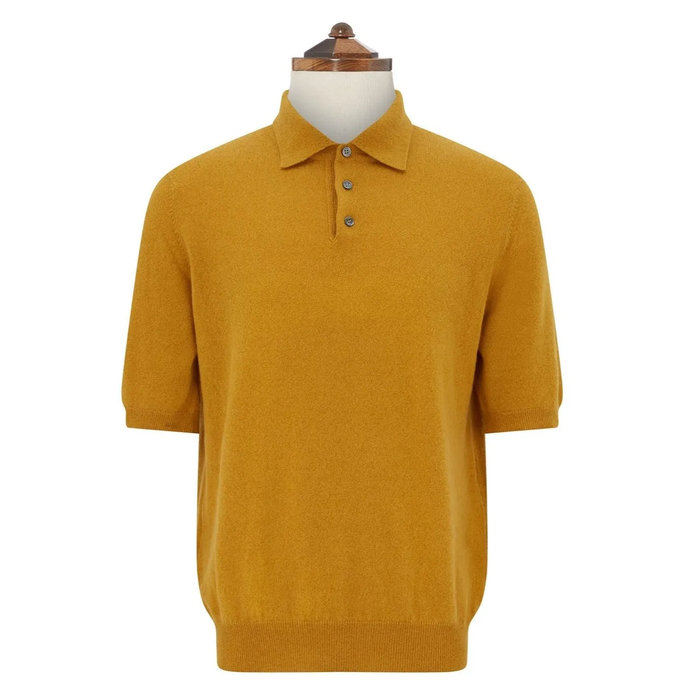 Kirk Ochre Cotton and Cashmere Knitted Polo Shirt