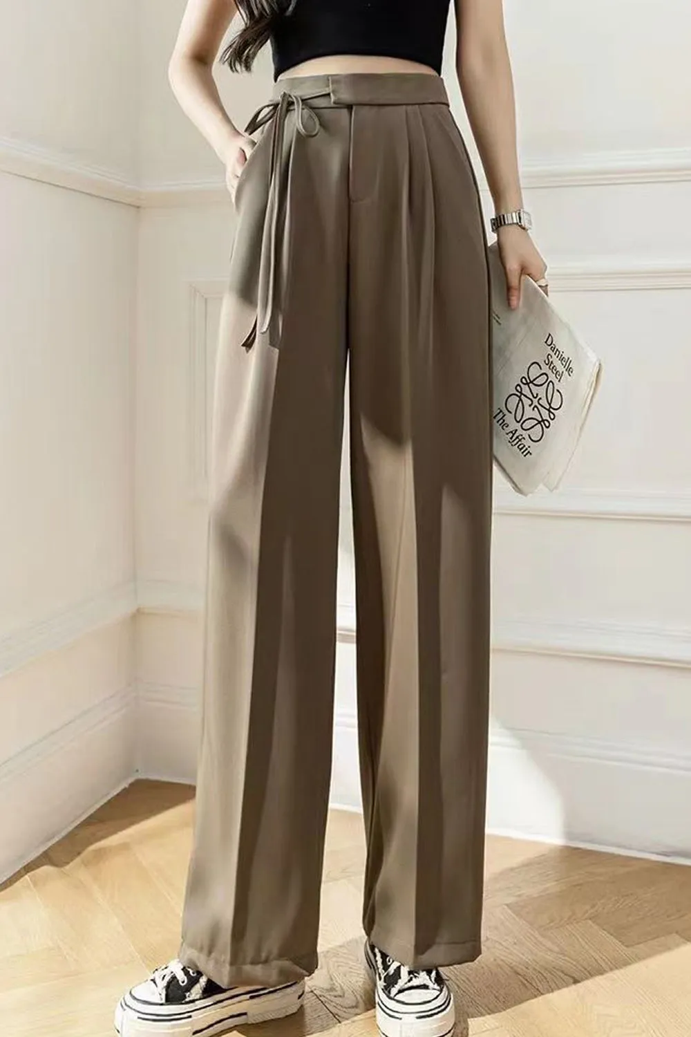 KittenAlarm - High Waist Side Lace Tie Office Loose Pants