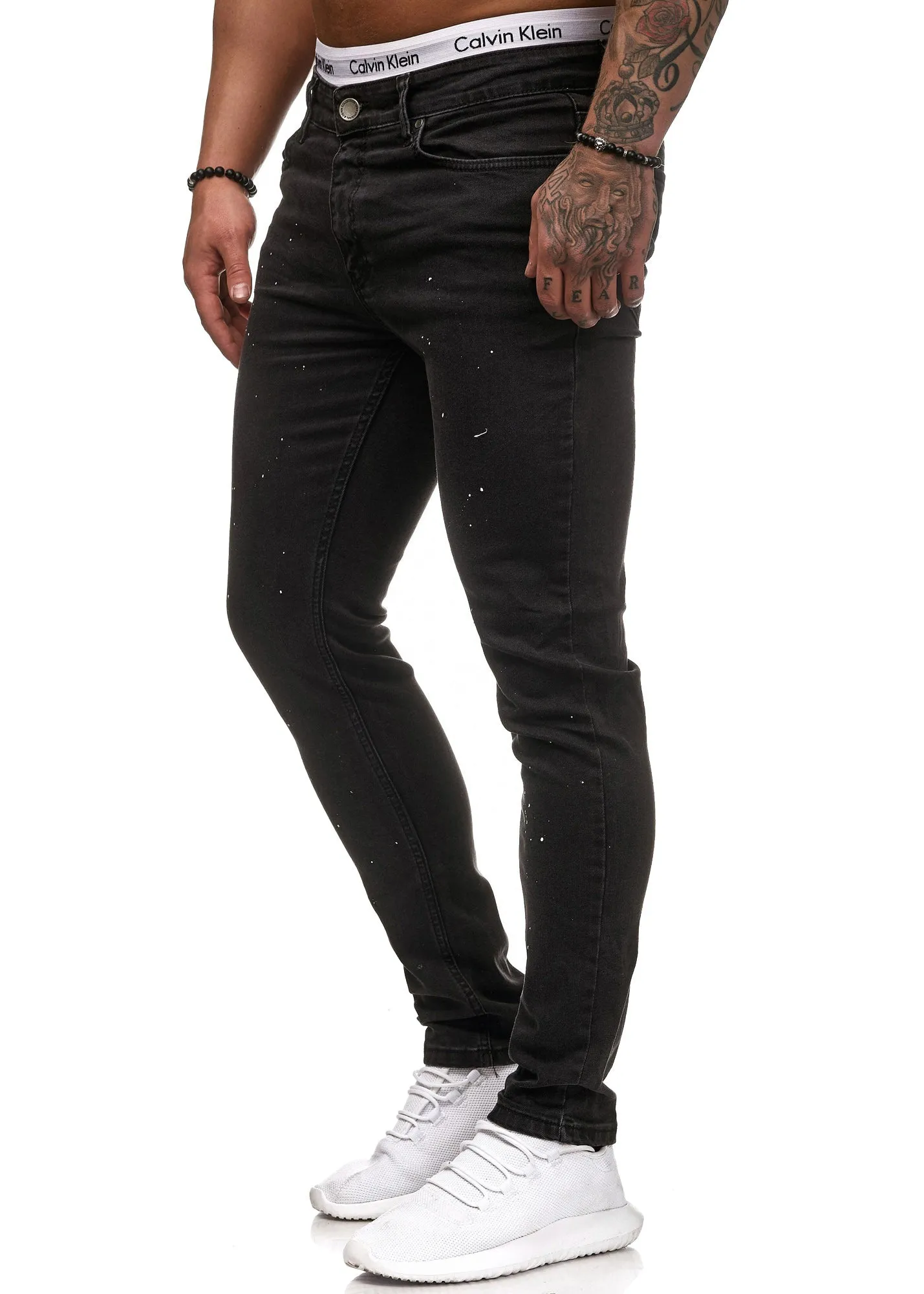 Klok Paint Stained Slim Fit Jeans - Black X0030