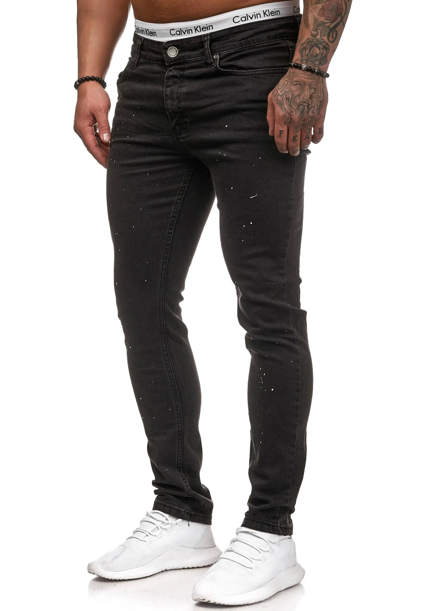 Klok Paint Stained Slim Fit Jeans - Black X0030