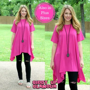 Last Chance Size Small | Not A Doubt Asymmetrical Hemline Tunic in Hot Pink | ONLY 1 LEFT!