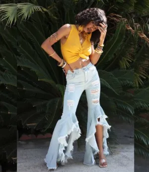 Light Denim Flamenco Ruffle Jeans