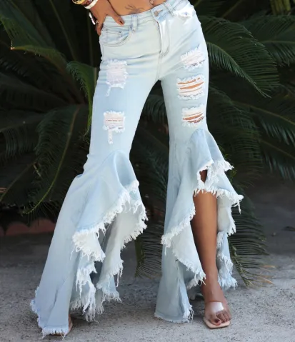 Light Denim Flamenco Ruffle Jeans