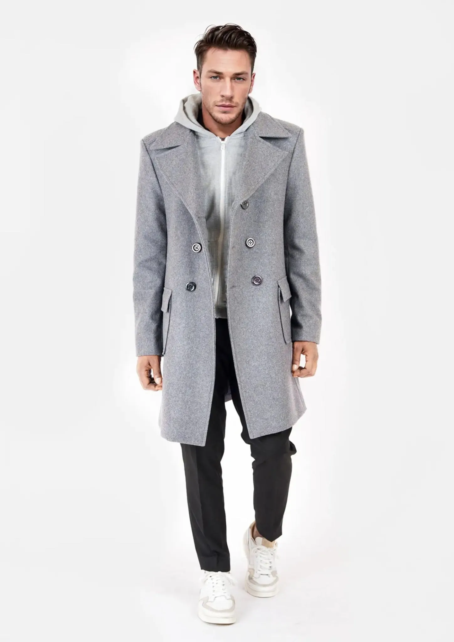 Light Grey Wool Signature Peacoat