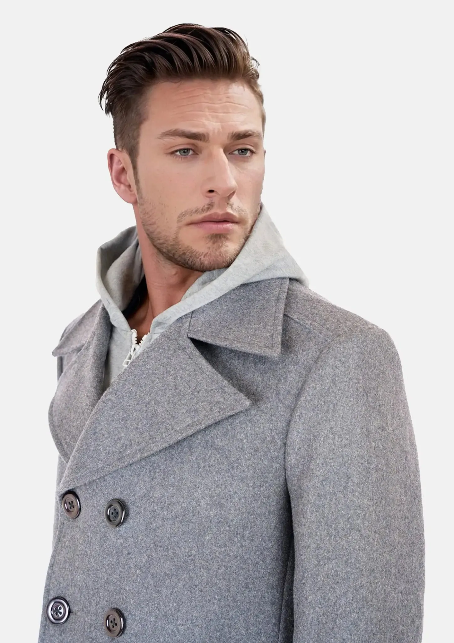 Light Grey Wool Signature Peacoat