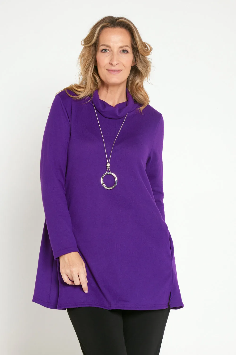 Lina Cowl Knit Tunic - Purple