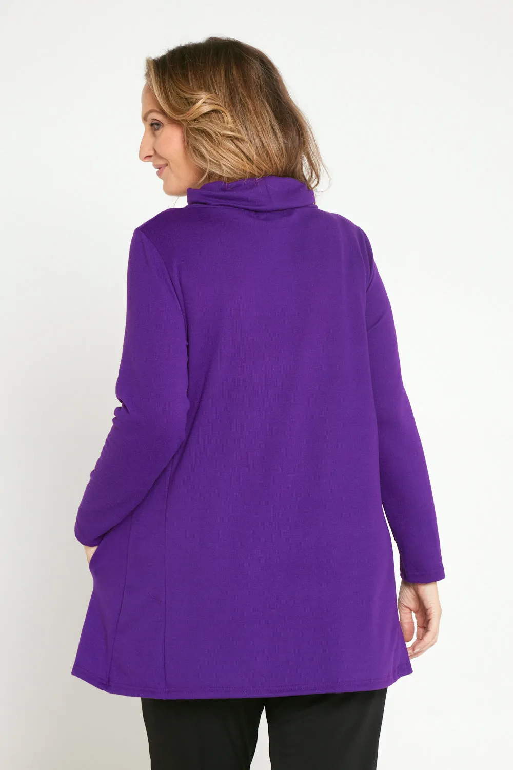 Lina Cowl Knit Tunic - Purple