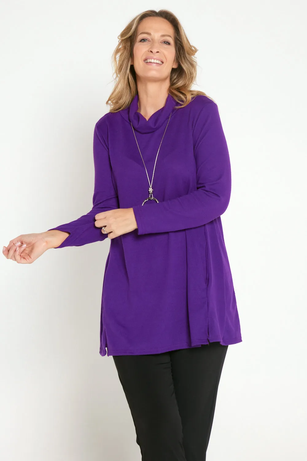 Lina Cowl Knit Tunic - Purple