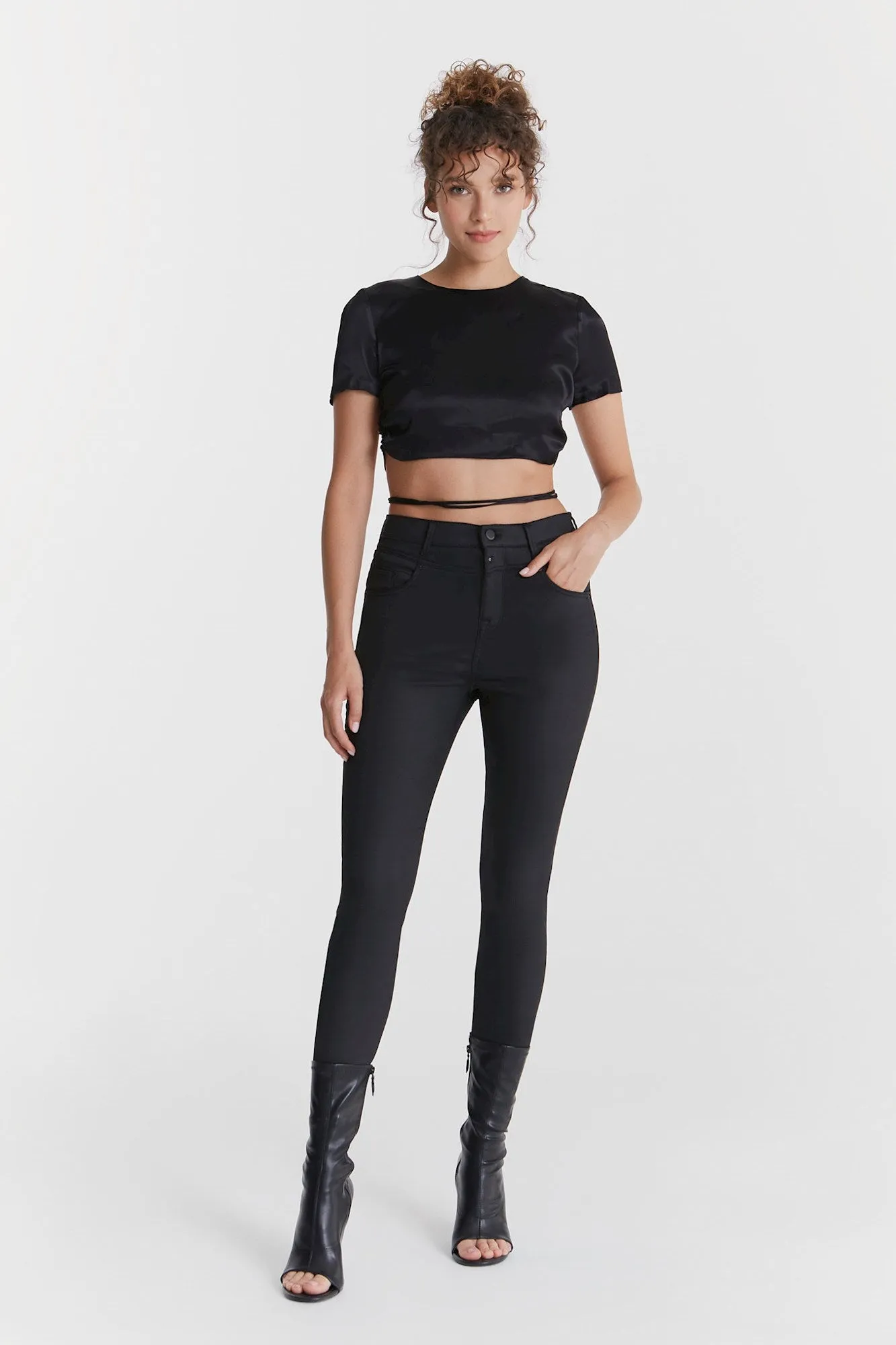 Lisa Ultra High Waist 5 Pocket Pants Black Coated