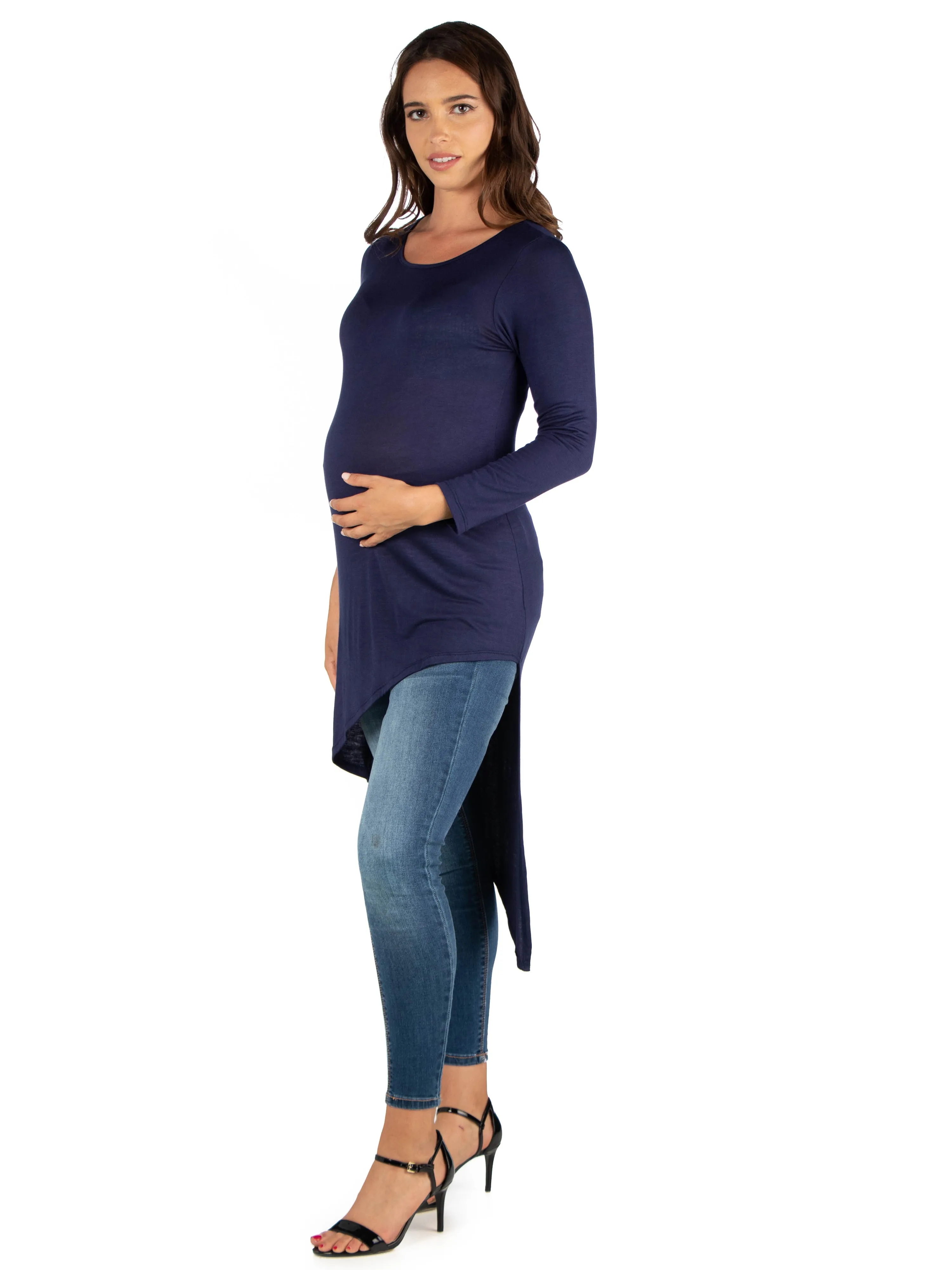 Long Sleeve  Asymmetrical Maternity Tunic Top