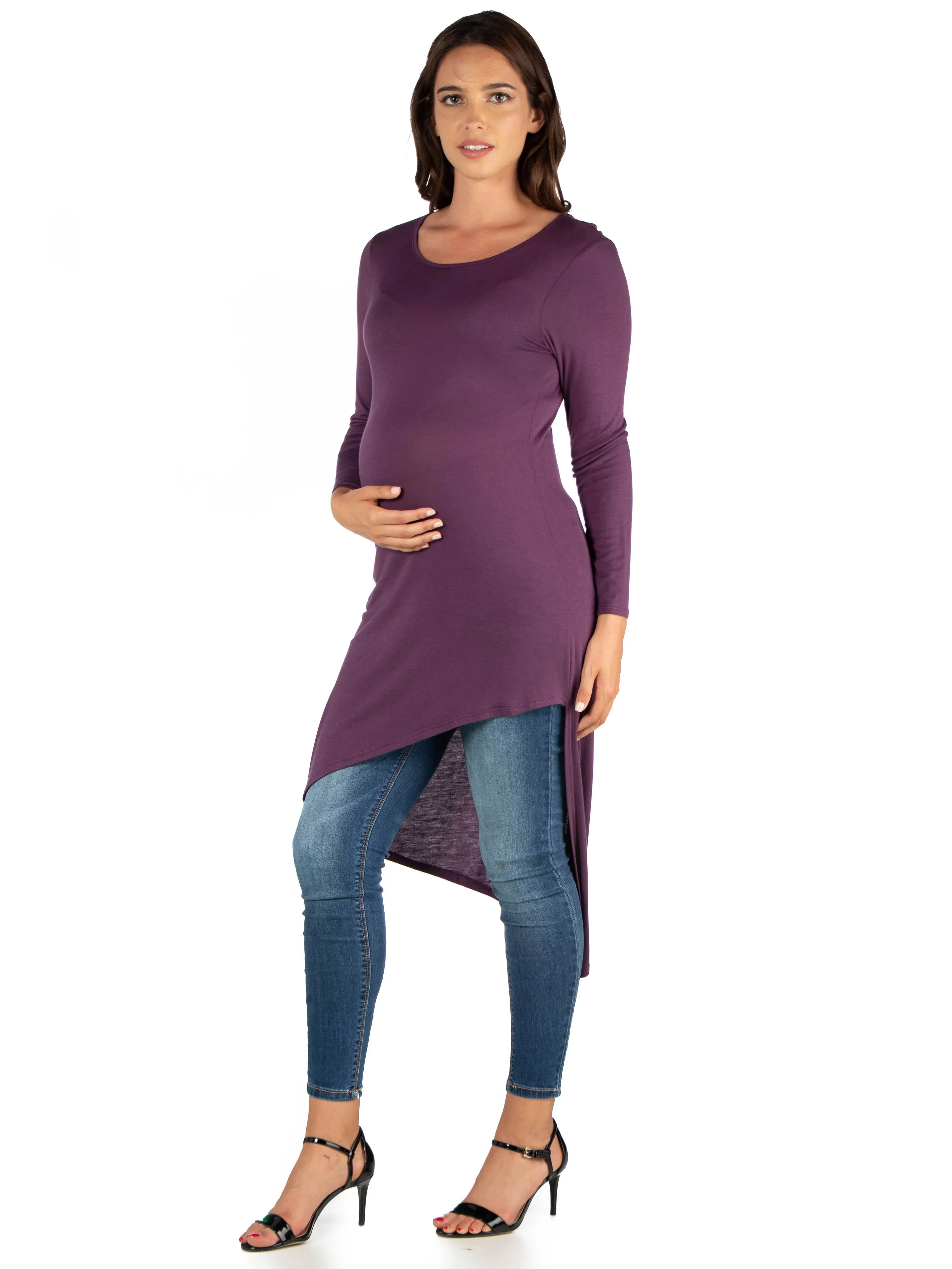 Long Sleeve  Asymmetrical Maternity Tunic Top