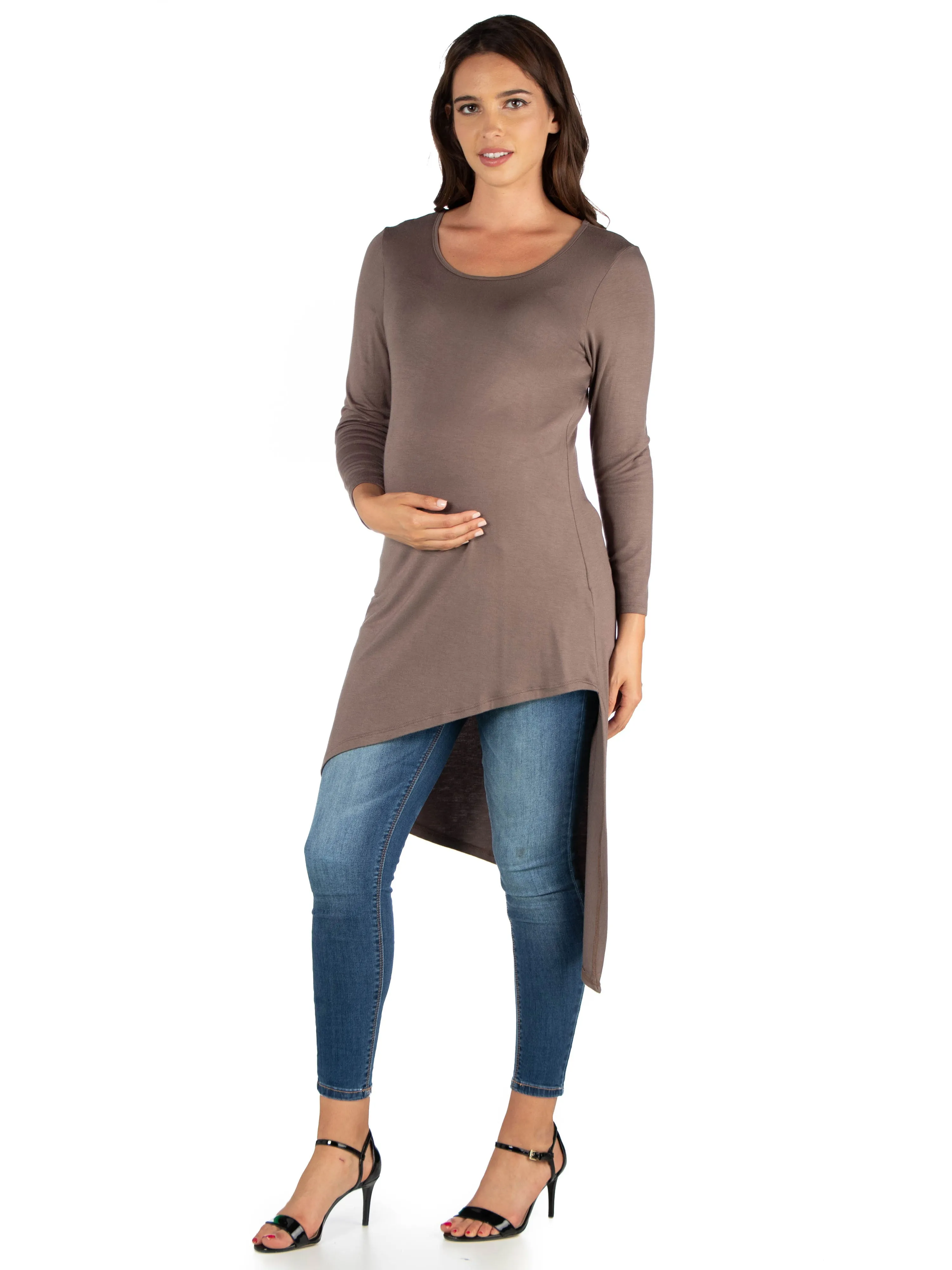 Long Sleeve  Asymmetrical Maternity Tunic Top