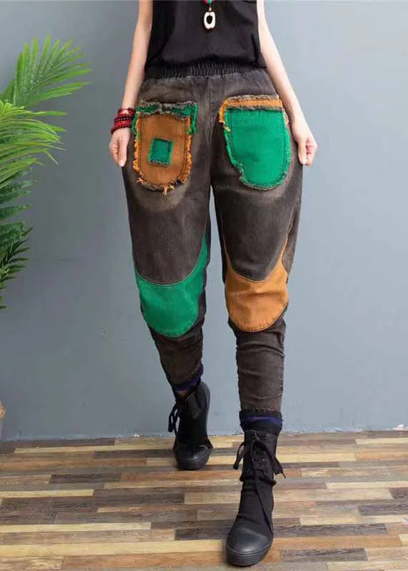 Loose Grey High Waist Patchwork Fall Jeans Pants