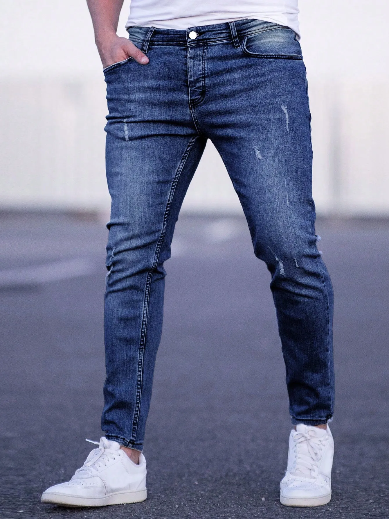 Manfinity Homme Men Bleach Wash Cat Scratch Skinny Jeans