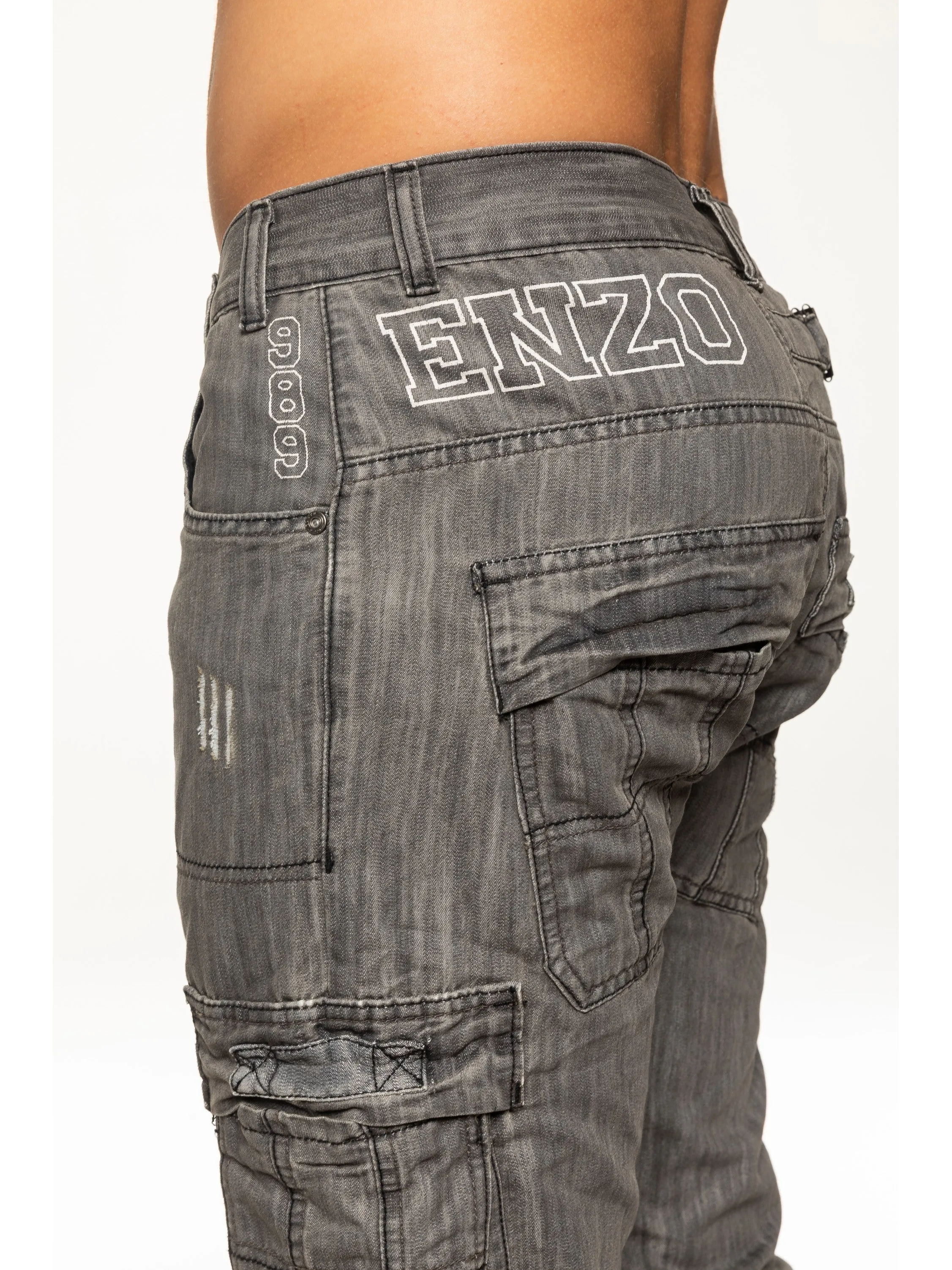 Mens Black Combat Denim Jeans | Enzo Designer Menswear