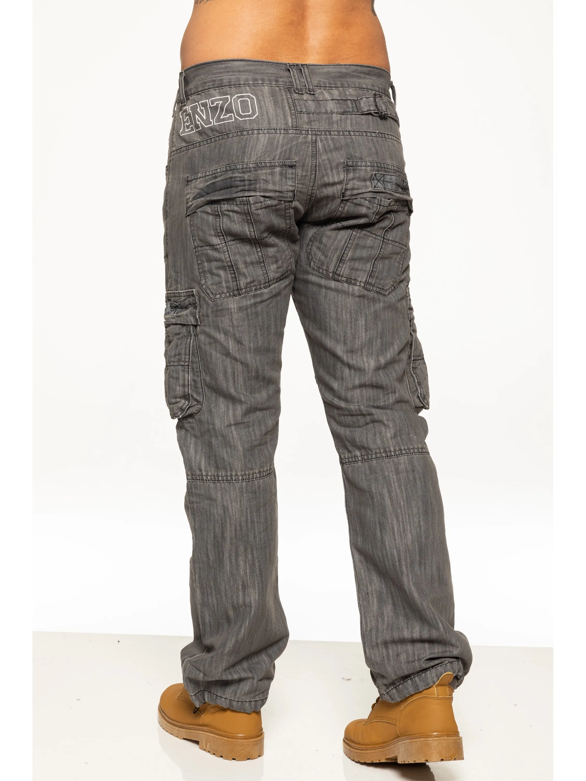 Mens Black Combat Denim Jeans | Enzo Designer Menswear